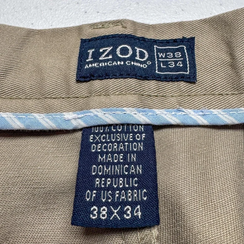 IZOD American Chino Pants Mens 38x34 Khaki Wrinkle Free‎ Classic Leg Flat Front